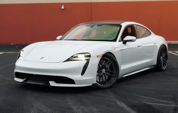 Картинка Porsche, White, Sedan, Turbo S, VAG, Taycan, Full Electric