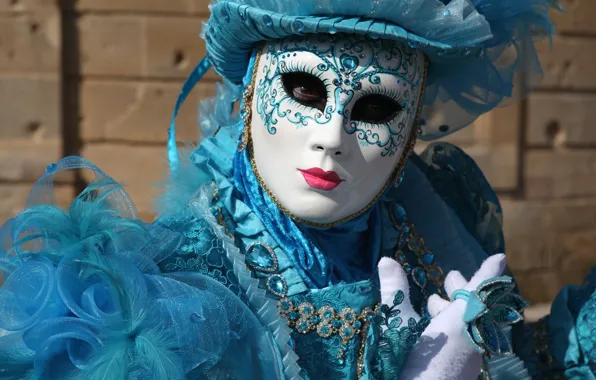 Картинка голубой, шляпа, маска, костюм, Венеция, карнавал