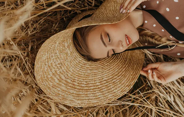 Картинка девушка, шляпа, блондинка, сено, Abbasova Anna