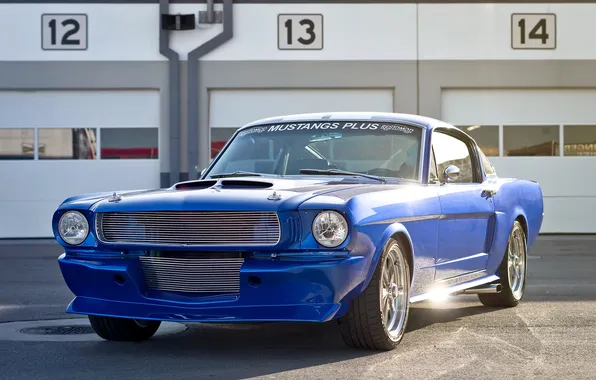 Картинка синий, Mustang, Ford, классика, передок