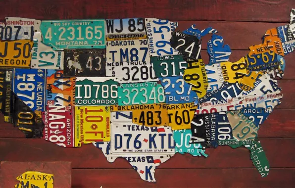 USA, road, map, states, plates, car plates