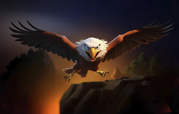 Character, flying, cartoon, eagle