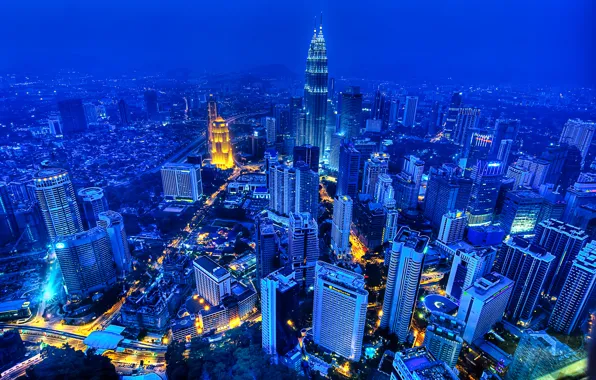 Лето, ночь, город, Малайзия, Куала Лумпур