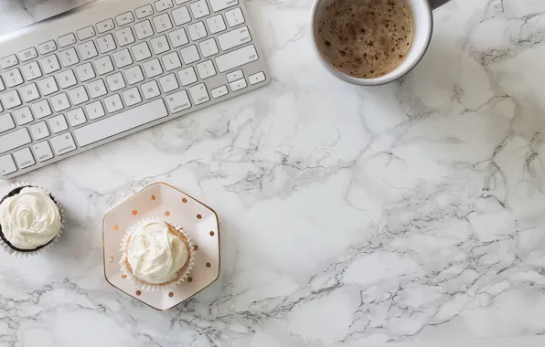Кофе, клавиатура, coffee cup, cupcake, кексы, keyboard, marble