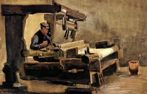 Картинка белая ткань, Винсент ван Гог, Weaver 3, ткач с трубкой