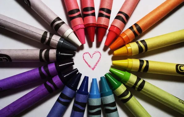 Любовь, сердце, рисунок, позитив, карандаши, сердечко, разноцветные