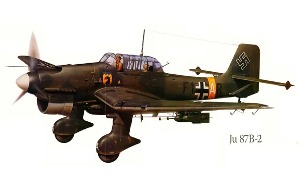Самолет, война, рисунок, бомбардировщик, германия, Ю-87B-2