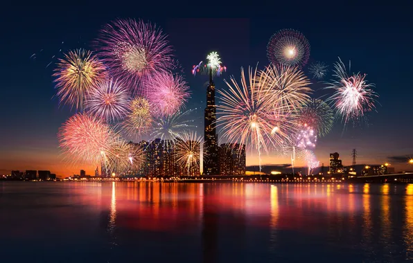 City, sky, night, background, new, year, firework, festive