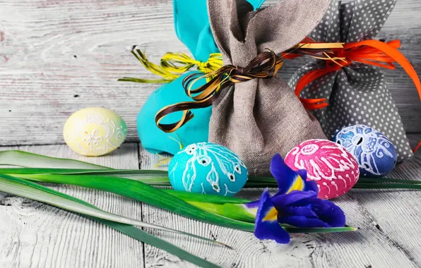 Картинка цветок, праздник, доски, яйца, Пасха, мешки, декор, Easter