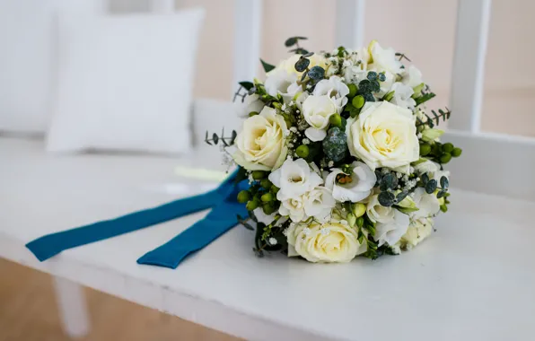 Розы, white, белые розы, свадебный букет, roses, wedding