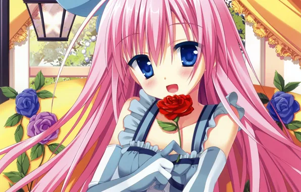 Kawaii, girl, rose, flower, anime, pretty, blonde, sugoi