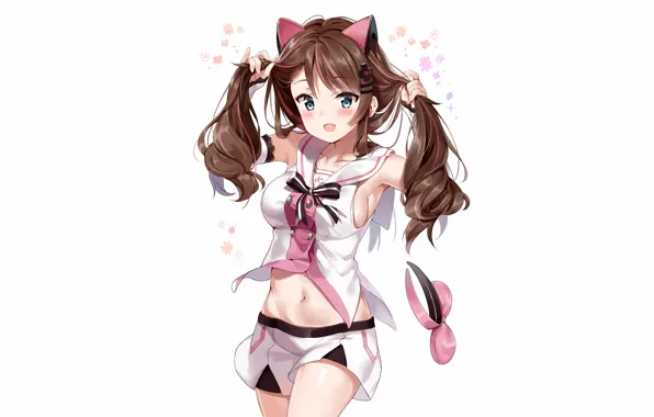 Girl, sexy, cleavage, shorts, long hair, brown hair, boobs, anime