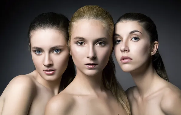 Картинка макияж, три девушки, ретушь, Triple beauty