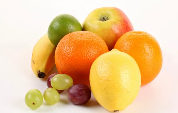 Белый фон, фрукты, витамины