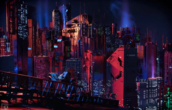 Ночь, Город, Будущее, Небоскребы, City, Fantasy, Архитектура, Night