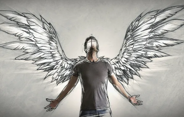 Человек, крылья, ангел, автор, мужчина, Sketch, Sebastien DEL GROSSO