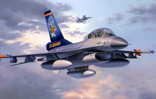 Картинка Fighting Falcon, General Dynamics, F-16 B, Twin seater