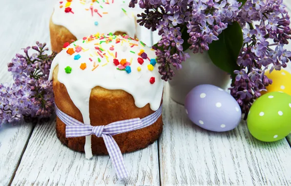 Картинка цветы, яйца, весна, colorful, Пасха, happy, cake, кулич