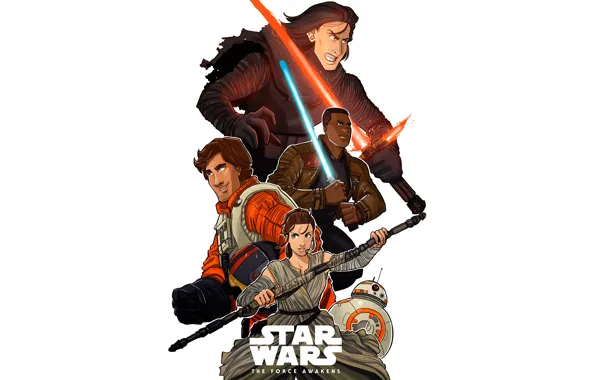 Картинка Рей, Movie, Finn, Star Wars Episode VII: The Force Awakens, Kylo Ren, BB-8, Rey, Poe …