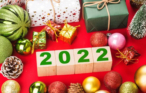 Шарики, шары, кубики, цифры, подарки, Новый год, 2022