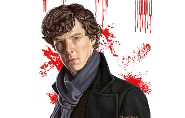 Арт, белый фон, Шерлок Холмс, Бенедикт Камбербэтч, Sherlock, Sherlock BBC, Sherlock Holmes, потёки