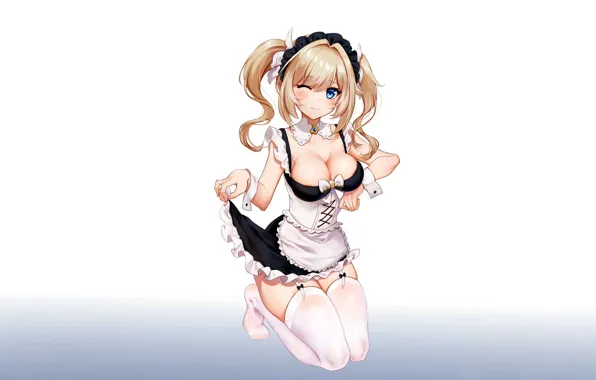 Girl, sexy, cleavage, panties, thighhighs, long hair, dress, boobs