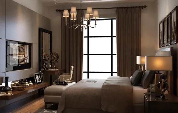 Комната, люстра, обстановка, светильники, BEDROOM area
