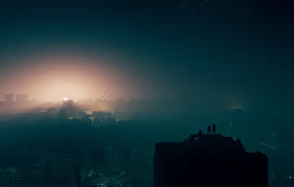 Город, Дым, Люди, Разрушения, Арт, Силуэты, Illustration, Warzone