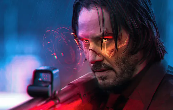 Gun, game, actor, weapon, eyes, power, man, cyberpunk