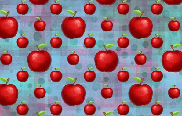 Яркие, яблоки, текстура, клетка, красные, ткань, фрукты, кружочки