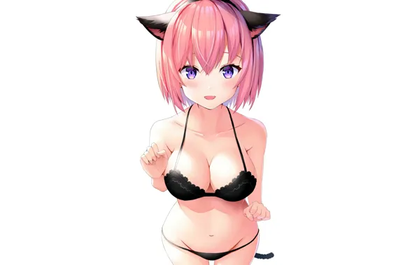 Girl, sexy, lingerie, bra, cleavage, panties, pink hair, boobs