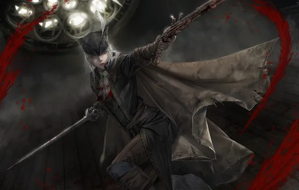 Девушка, оружие, плащ, bloodborne