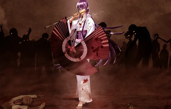 Зомби, кимоно, highschool of the dead, busujima saeko