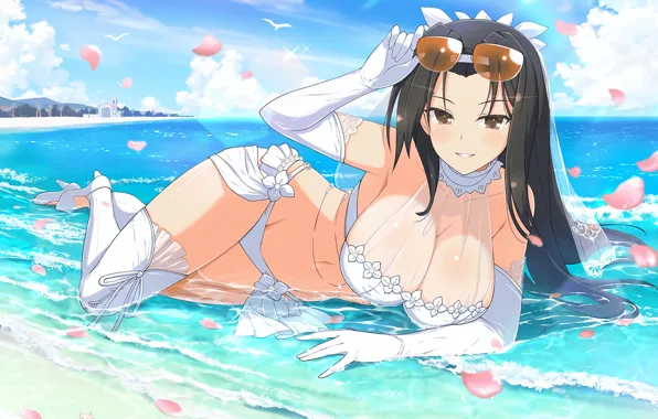 Girl, sexy, lingerie, bra, cleavage, beach, panties, thighhighs