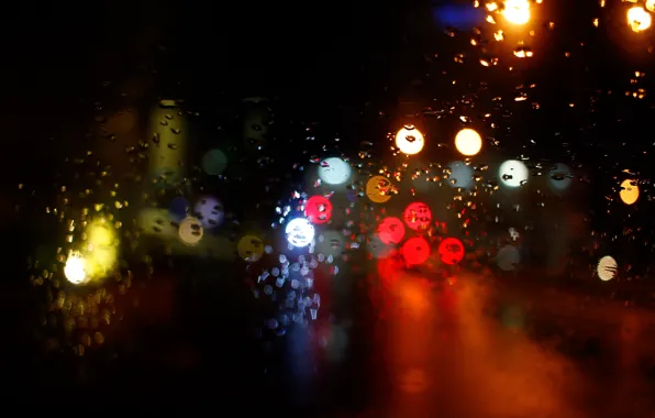 Картинка lights, glass, night, bokeh, drops, raining, globes