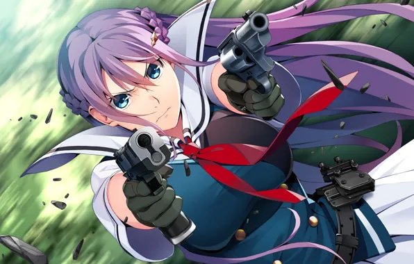Взгляд, девушка, пистолеты, арт, Grisaia: Phantom Trigger