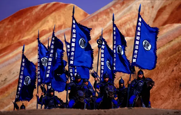 China, cinema, soldier, desert, man, army, movie, flag