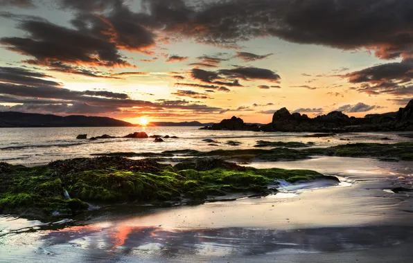 Море, пейзаж, закат, скалы