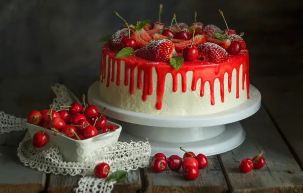 Картинка ягоды, клубника, торт, черешня, Лионелла Зимина