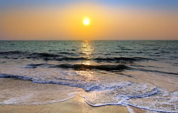 Картинка солнце, океан, берег, утро