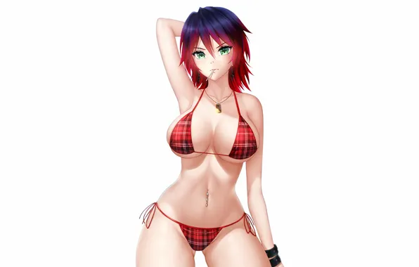Girl, sexy, cleavage, red hair, green eyes, boobs, anime, beautiful