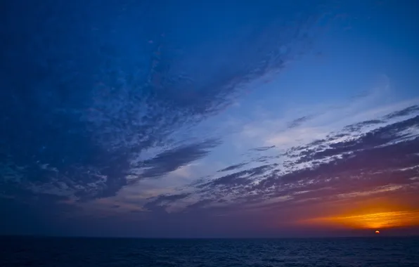 Картинка море, волны, небо, вода, солнце, облака, пейзаж, закат