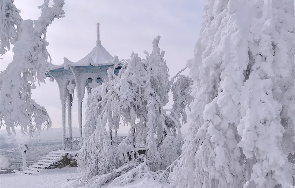 Картинка зима, снег, Пятигорск, китайская беседка