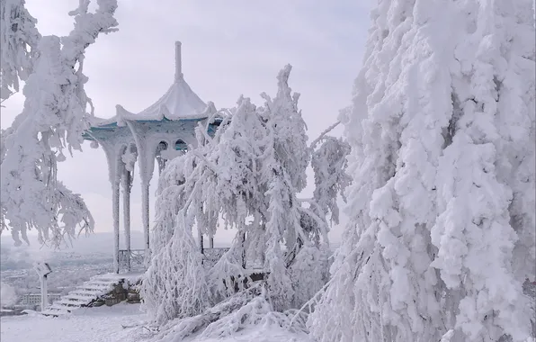 Зима, снег, Пятигорск, китайская беседка