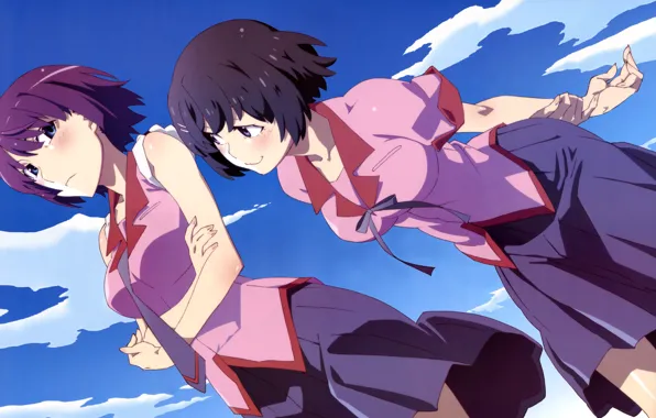 Girl, sky, big, cloud, oppai, bishojo, student, Bakemonogatari