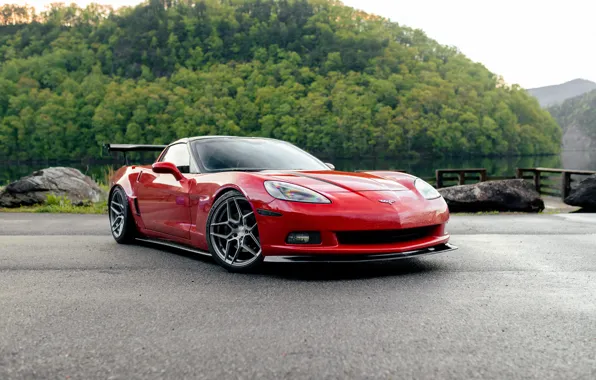 Chevrolet, Red, Chevrolet Corvette, Mountain, Sportcar, Forest, Corvette C6