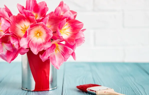Картинка цветы, краски, букет, тюльпаны, love, 8 марта, pink, romantic