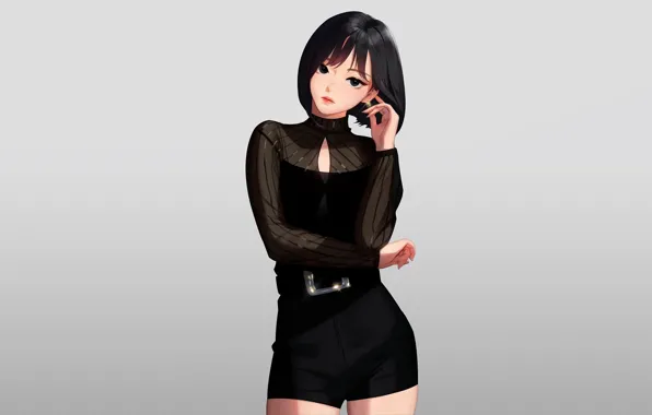 Картинка girl, sexy, shorts, blouse, boobs, anime, beautiful, short hair