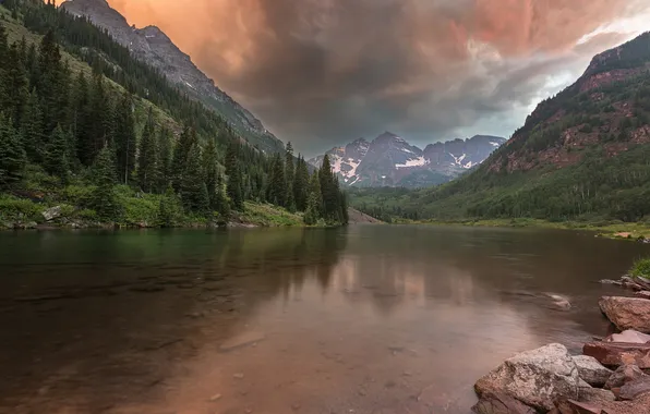 Картинка лес, горы, тучи, озеро, Колорадо, США