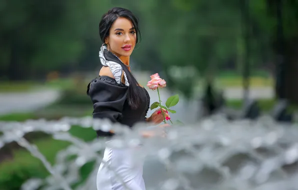 Картинка girls, nature, water, flowers, beautiful, bokeh, roses